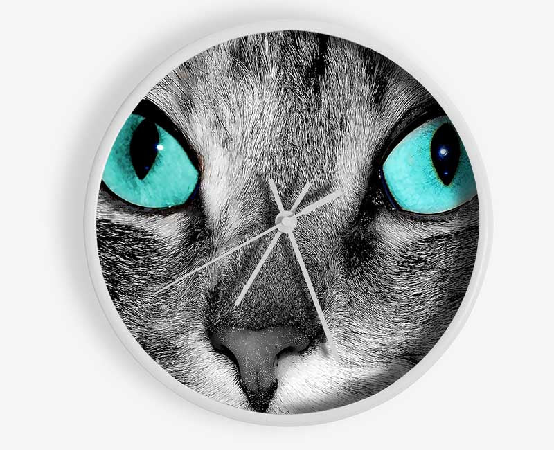 Close Up Of A Grey Tabby Cat Face Clock - Wallart-Direct UK