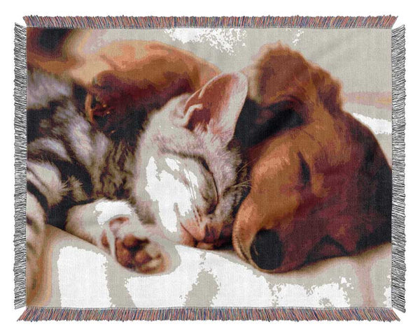 Cute Kitten And Puppy Woven Blanket