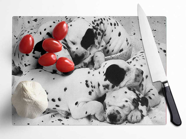 Dalmatian Puppies In Dreamland Glass Chopping Board