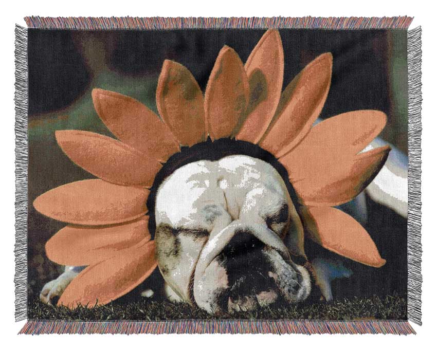 Dog Sunflower Hat Woven Blanket