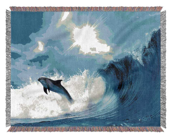 Dolphin Jumping In The Sea Woven Blanket