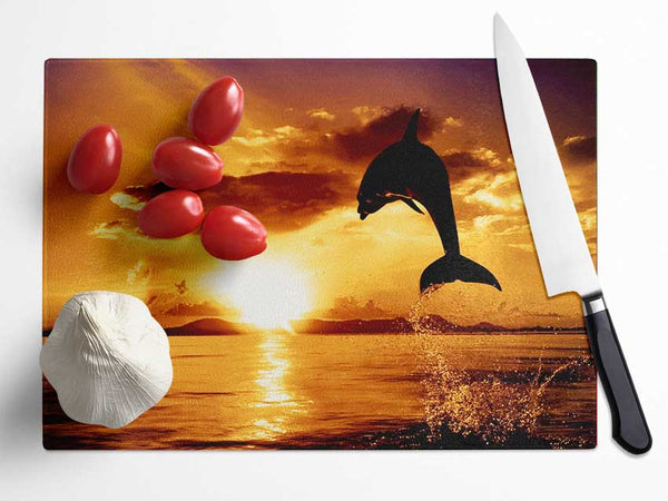 Dolphin Sunset Glass Chopping Board