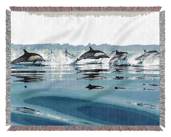 Dolphins In The Sea Woven Blanket