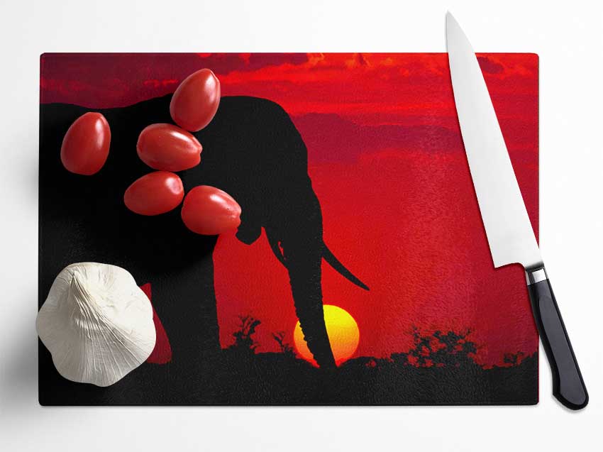 Elephant At Sundown Glass Chopping Board