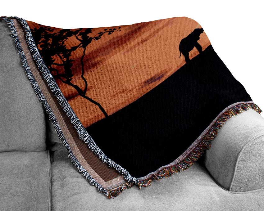 Elephant Family Sunset Woven Blanket