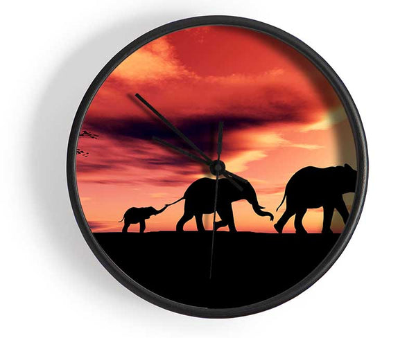 Elephant Family Sunset Clock - Wallart-Direct UK