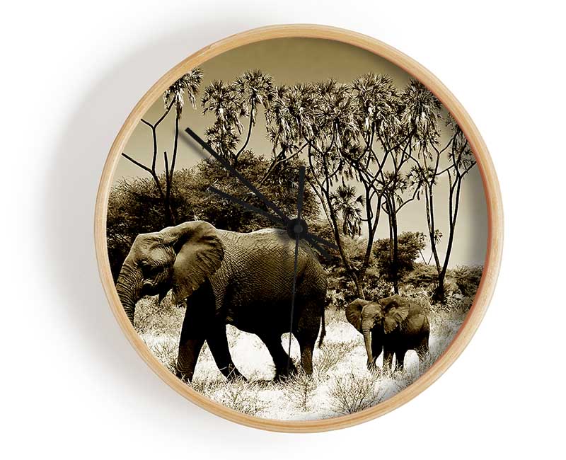 Elephant Family Clock - Wallart-Direct UK