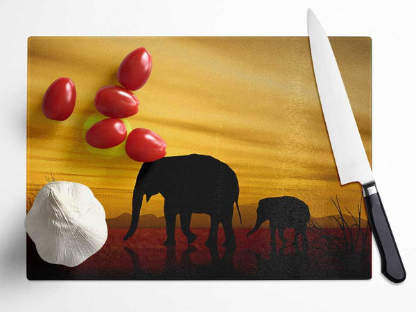 Elephant Safari Desert Glass Chopping Board