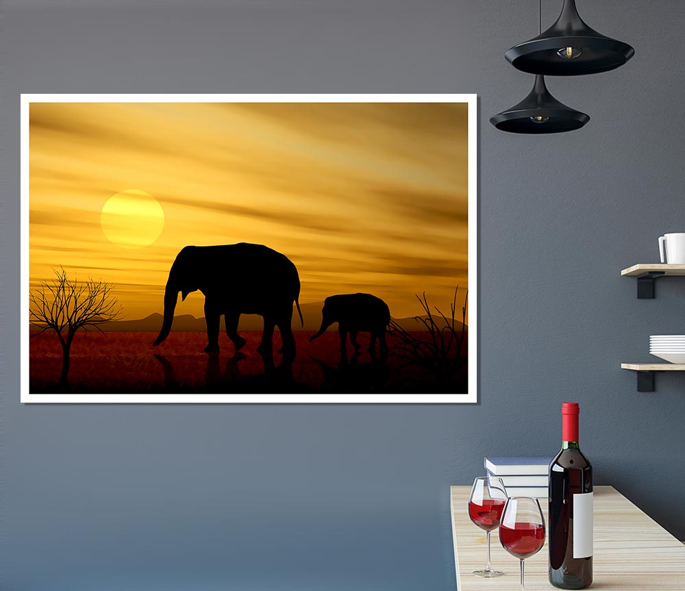 Elephant Safari Desert Print Poster Wall Art