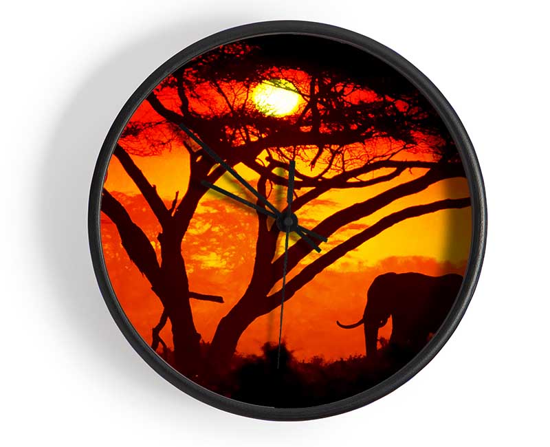 Elephant Safari Sunrise Clock - Wallart-Direct UK