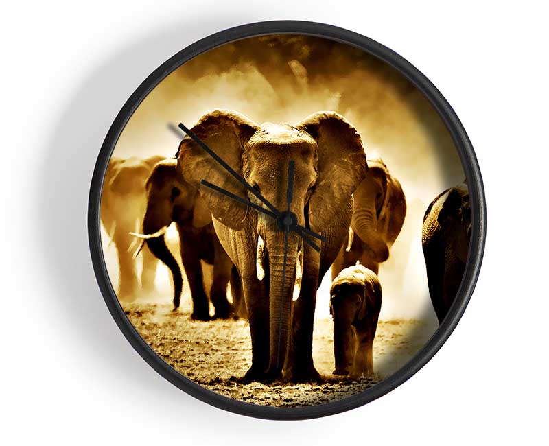 Elephant Stampede Clock - Wallart-Direct UK