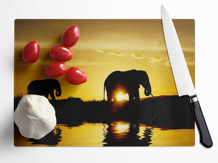 Elephants Watering Hole Glass Chopping Board