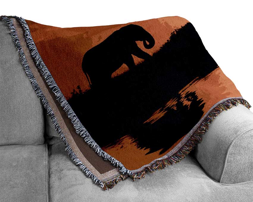 Elephants Watering Hole Woven Blanket