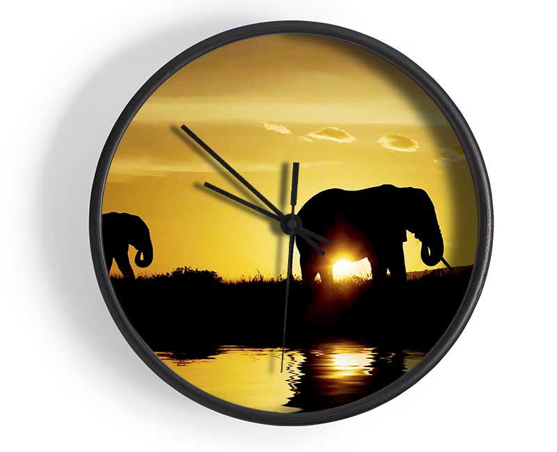 Elephants Watering Hole Clock - Wallart-Direct UK