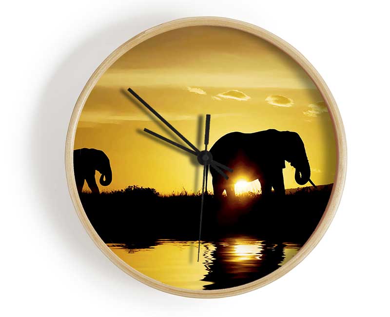 Elephants Watering Hole Clock - Wallart-Direct UK