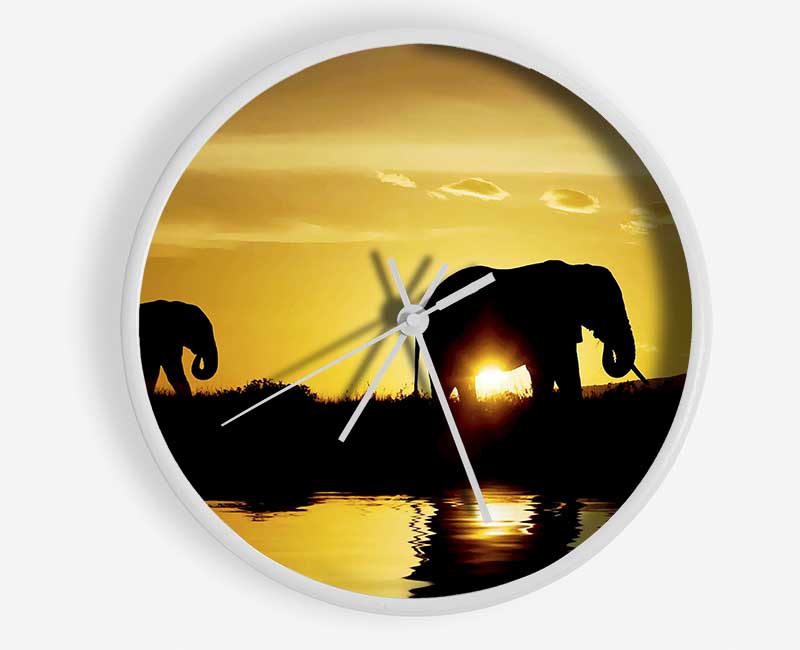 Elephants Watering Hole Clock - Wallart-Direct UK