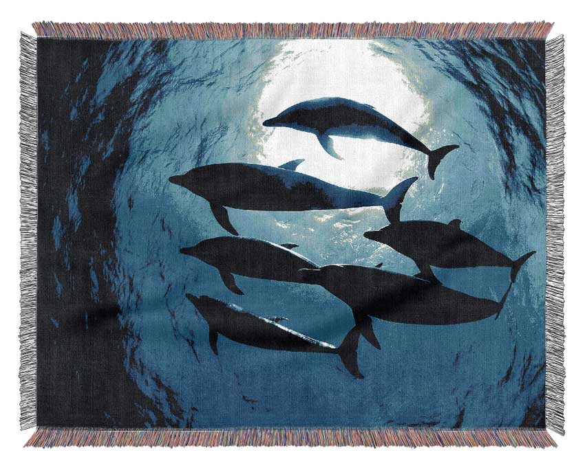 Family Of Dolphins Woven Blanket