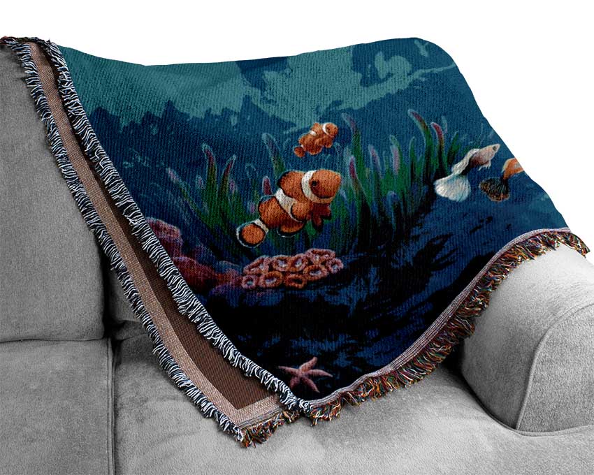 Fish Swirl Ocean Woven Blanket