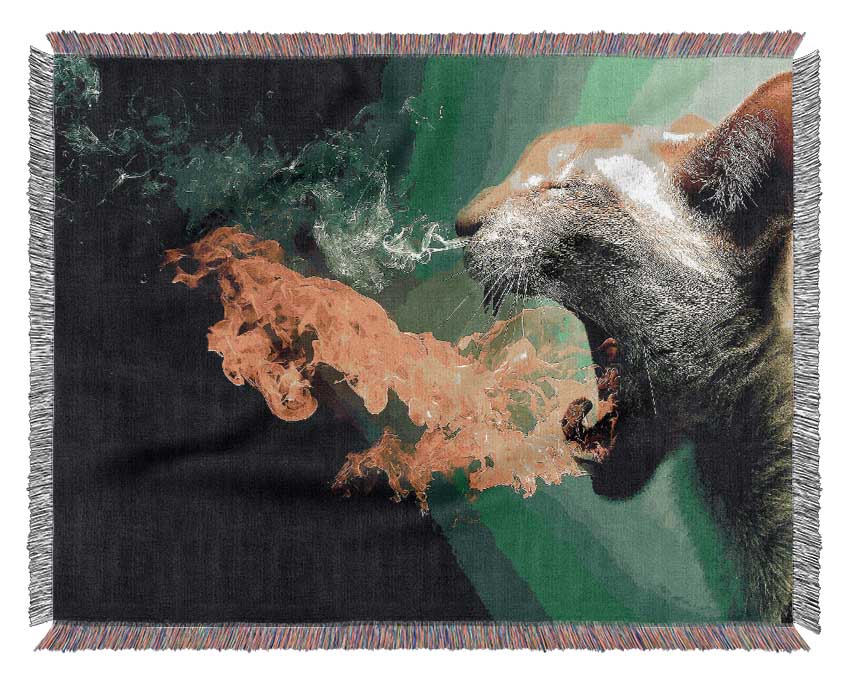 Flaming Cat Woven Blanket