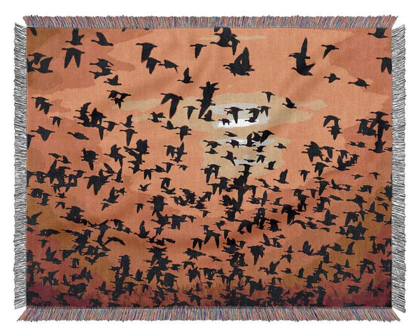 Flight Of The Golden Birds Woven Blanket