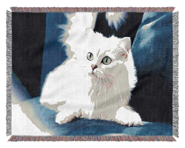 Fluffy White Kitten Woven Blanket