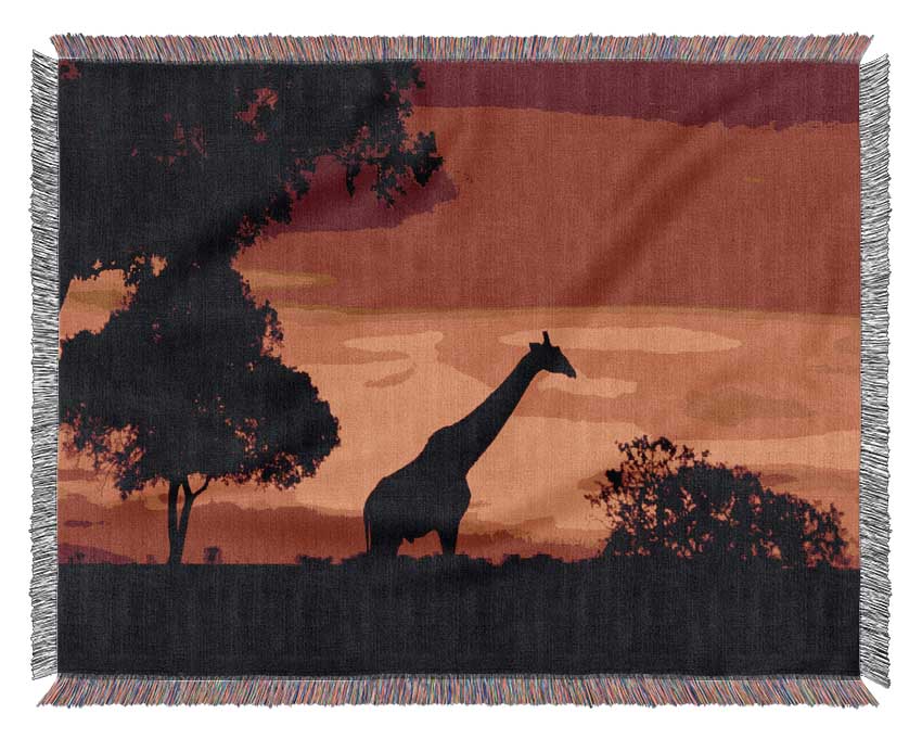 Giraffe At Dawn Woven Blanket