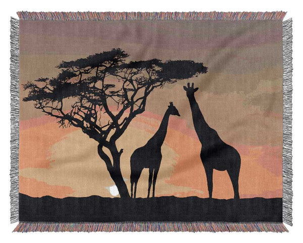 Giraffes At Sunset Woven Blanket