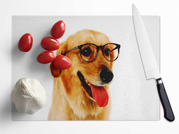 Golden Retriever Nerd Glass Chopping Board