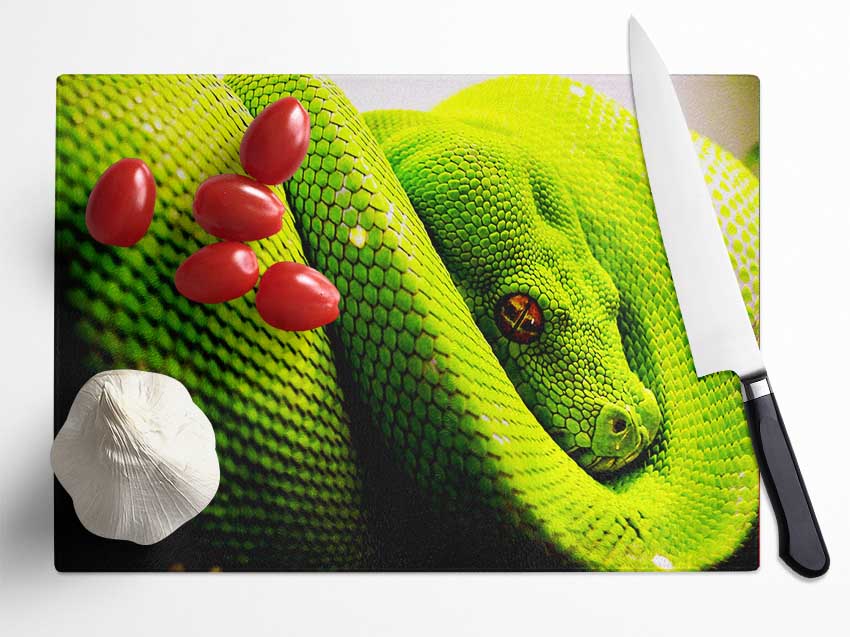 Green Snake Huddle Glass Chopping Board