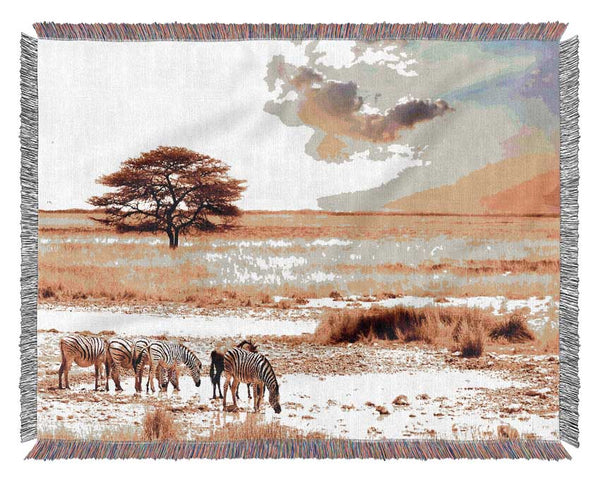 Herd Of Zebras Woven Blanket