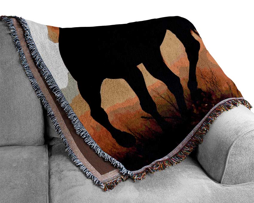 Horses-Running At Sunset Woven Blanket