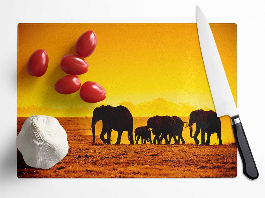 Hurd Of Elephants Glass Chopping Board