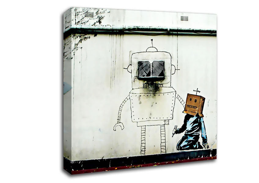 Picture of Box Head Robot Square Canvas Wall Art