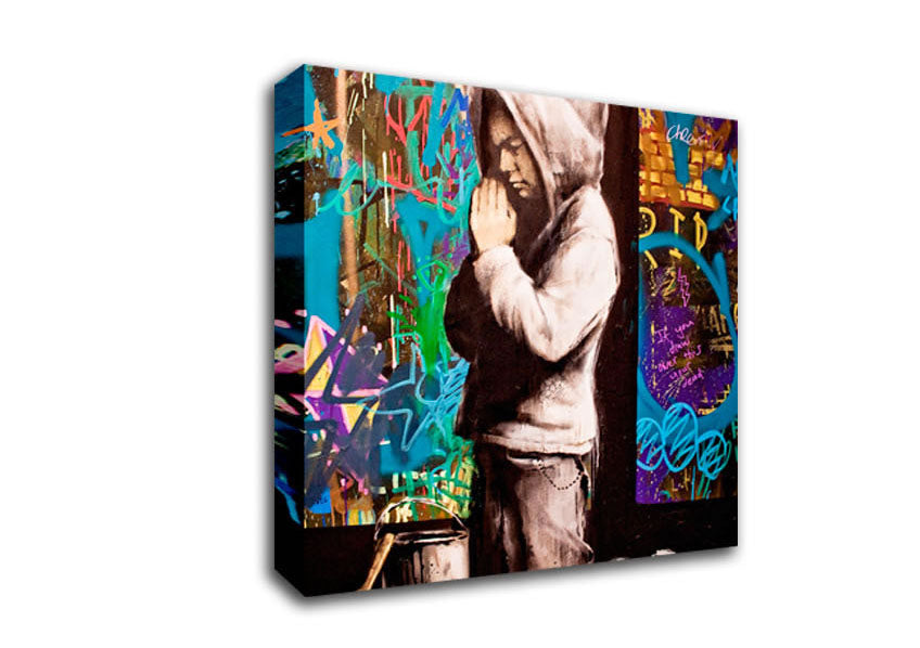 Picture of Graffiti Pray Square Canvas Wall Art