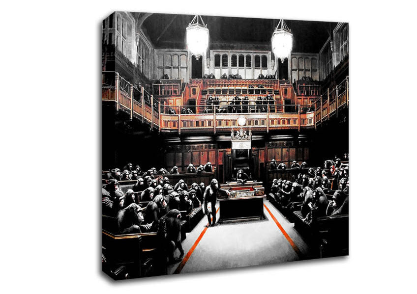 Picture of Chimps Houses Of Parliament Square Canvas Wall Art