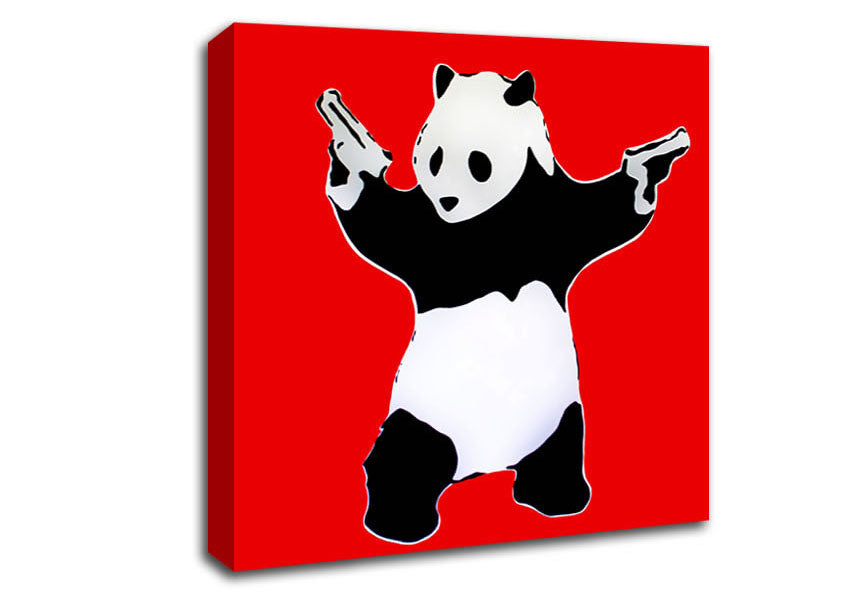 Picture of Panda Hold-Up Red Square Canvas Wall Art