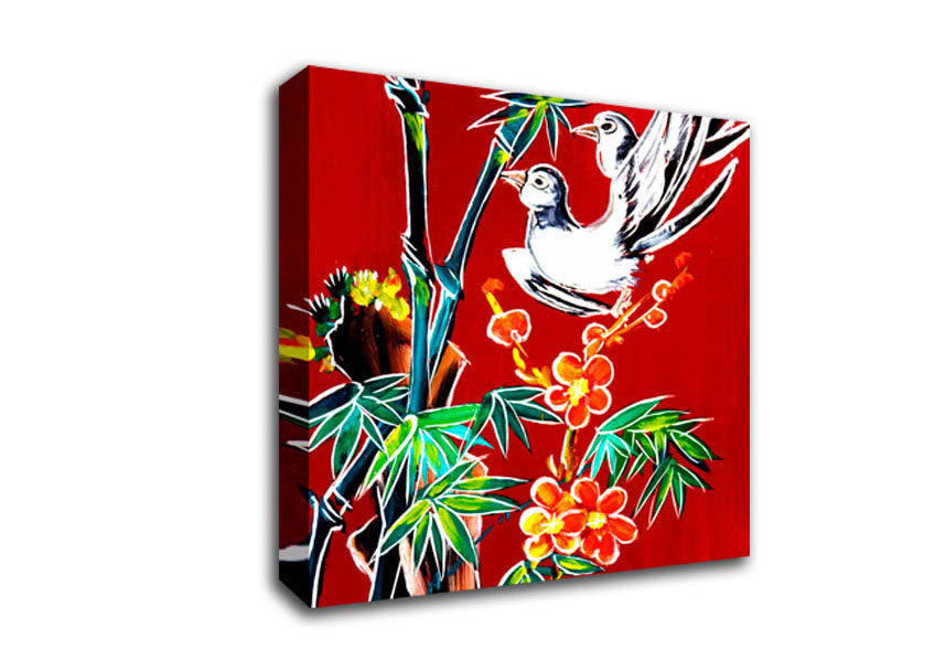 Picture of Red Garden Of Doves Square Canvas Wall Art