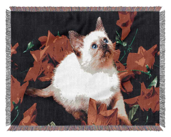 Kitten Roses Woven Blanket