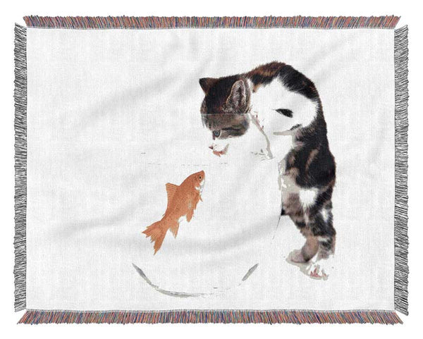 Kitten VS Fish Woven Blanket