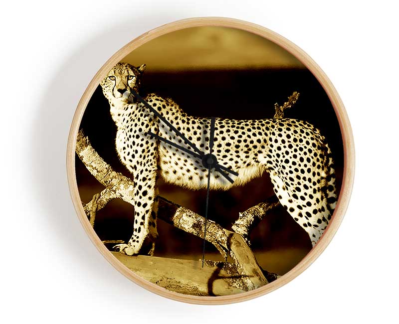 Leopard Perch Sepia Clock - Wallart-Direct UK