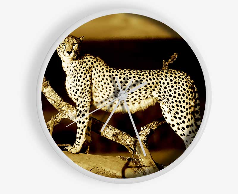 Leopard Perch Sepia Clock - Wallart-Direct UK