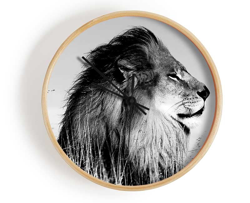 Lion On Watch Black n White Clock - Wallart-Direct UK