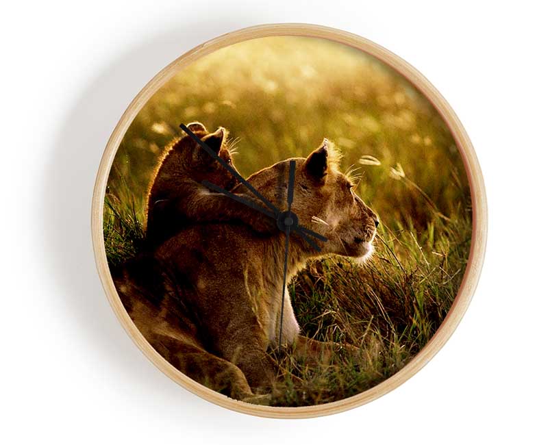 Lioness And Cub Clock - Wallart-Direct UK