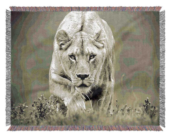 Lioness Hunting Woven Blanket