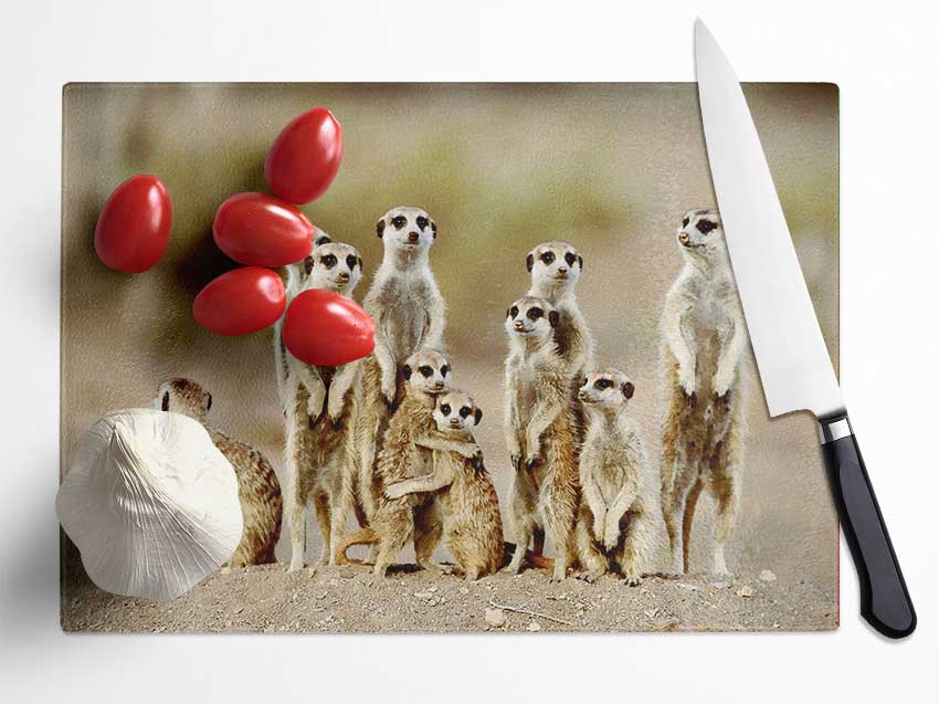 Meerkat Family Glass Chopping Board