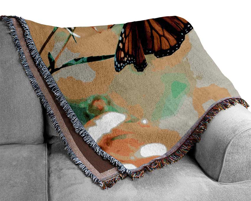 Monarch Butterfly On A Yellow Flower Woven Blanket