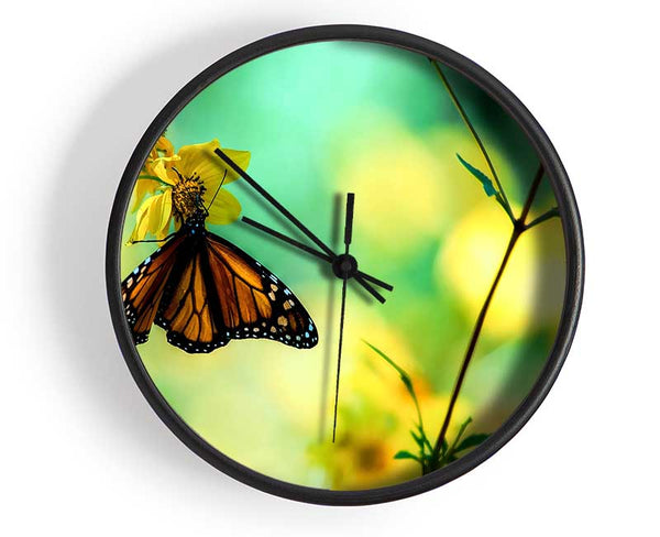 Monarch Butterfly On A Yellow Flower Clock - Wallart-Direct UK