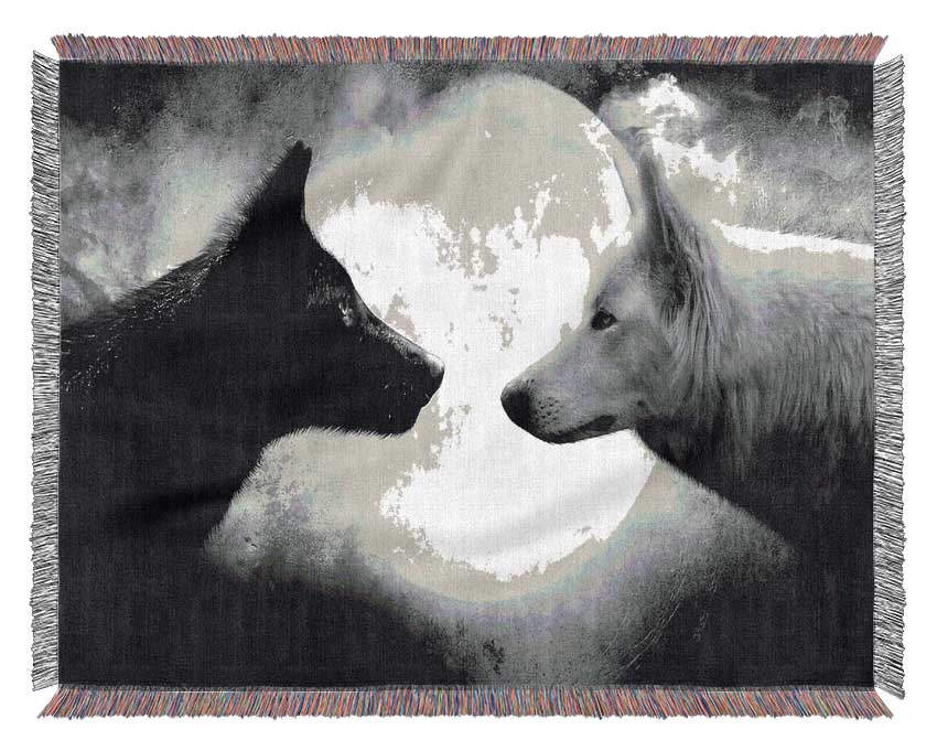 Moonlit Wolves Woven Blanket