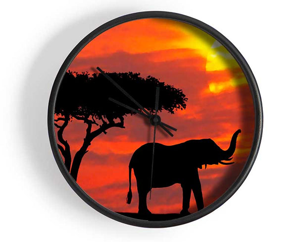 Mother And Baby Elephant Silhouetted At Sunrise Kenya Clock - Wallart-Direct UK