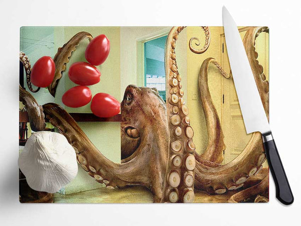 Octopus Invasion Glass Chopping Board